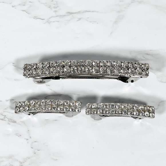 Source Unknown Accessories - 3 Piece Silver Crystal Hair Barrettes